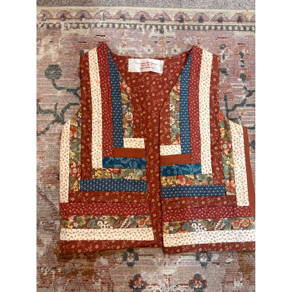 Mountain Patchworks Quilt Shop Handmade Patchwork Vest Floral Quilted Rust Blue